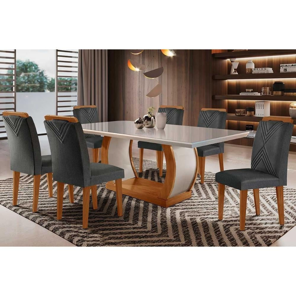 Mesa Sala Jade 180 + 6 Cad Amsterdã Capuccino Rufato