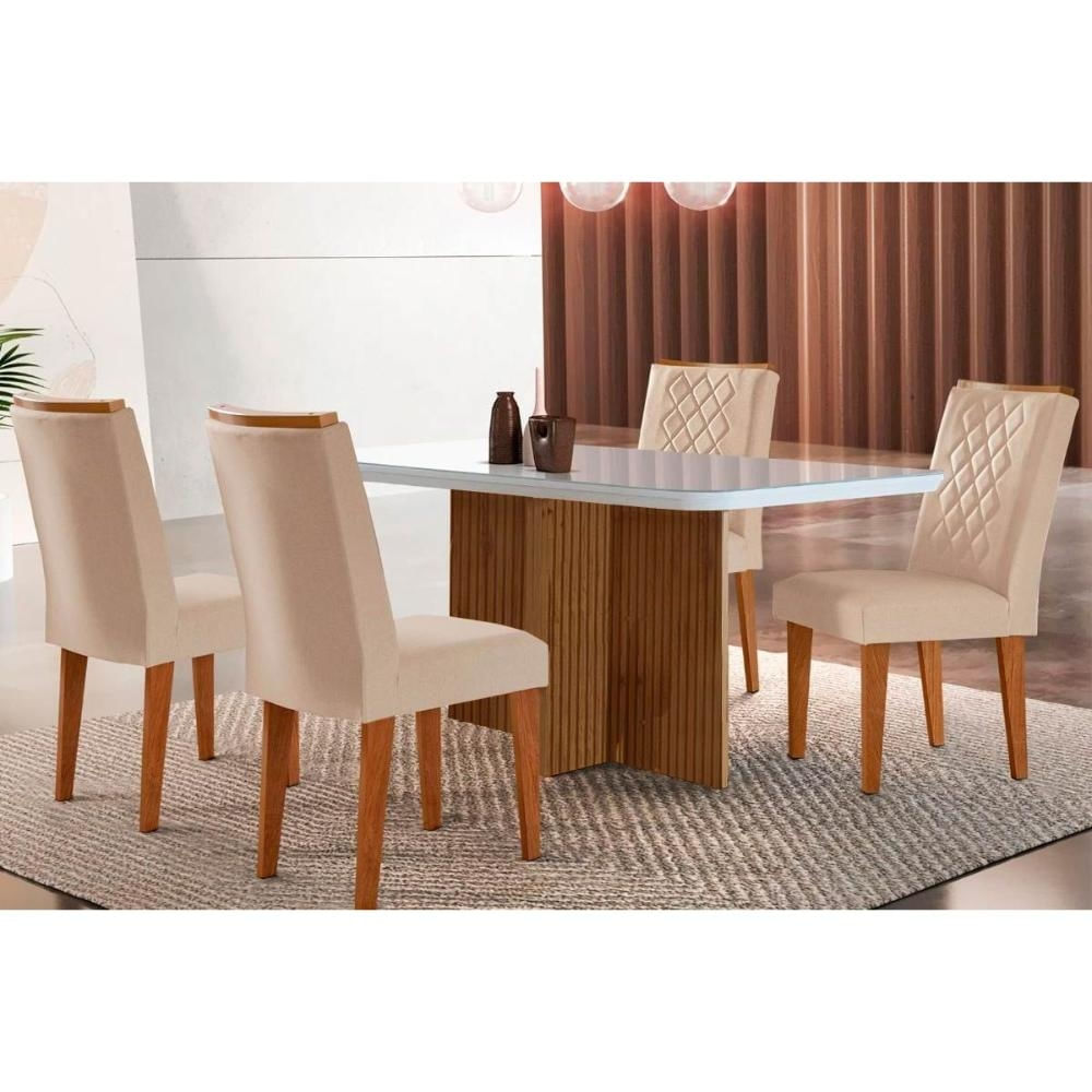 Mesa Sala Berlim 120 + 4 Cad Jade Capuccino Rufato