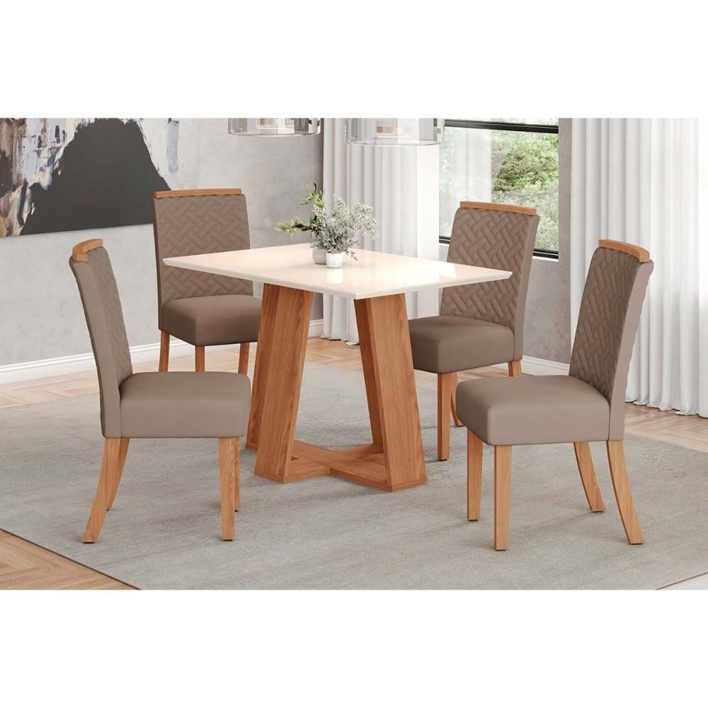 Mesa Cozinha Lins 120 + 4 Cad Malu Nature/Amêndoa Henn