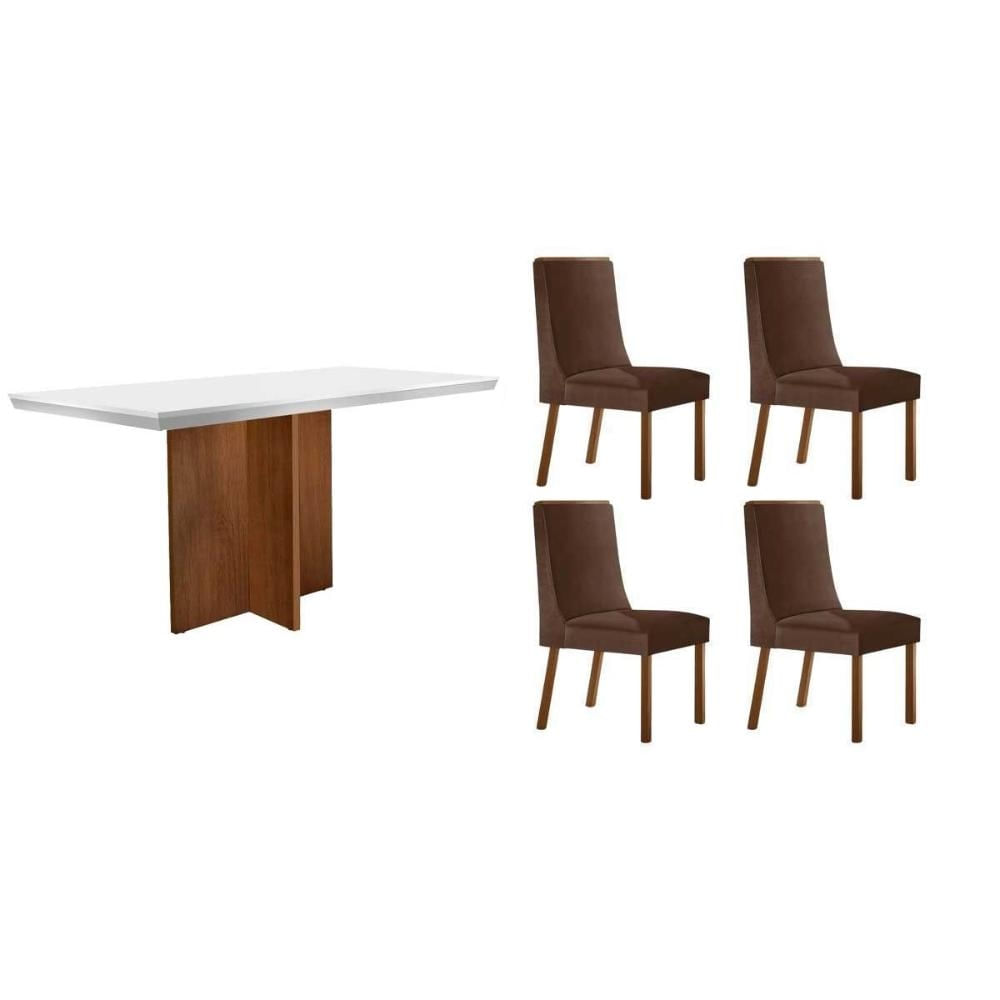 Mesa Sala Berlim 120 + 4 Cad Dakota Natural/Marrom Rufato
