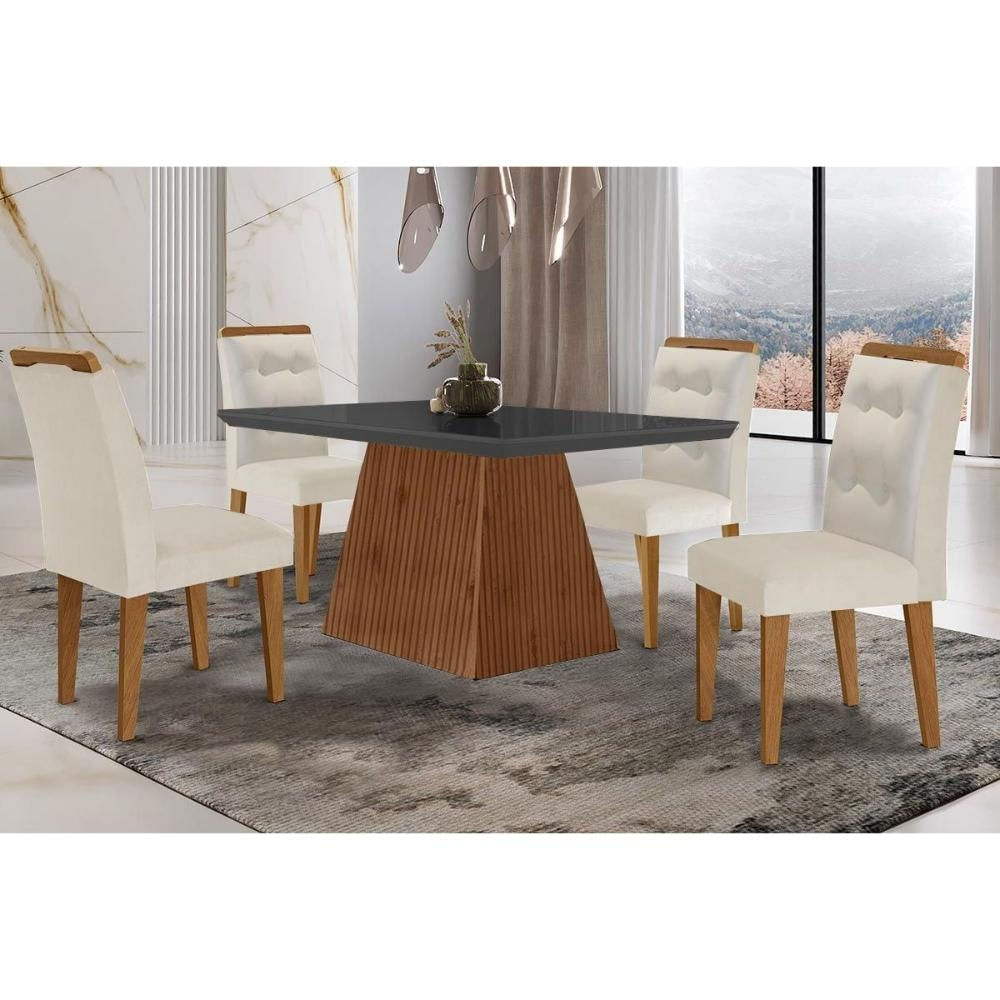 Mesa Cozinha Luna 120 + 4 Cad Imperatriz Capuccino Rufato
