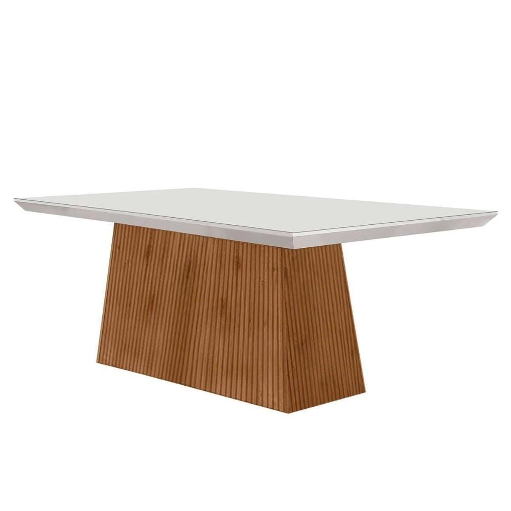 Mesa Cozinha Luna Madeirada/Vidro 180cm Imbuia/Off Rufato