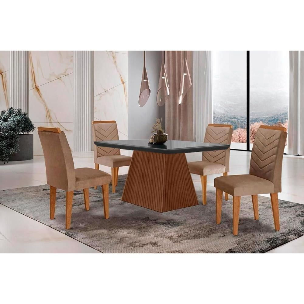 Mesa Sala Luna 120 + 4 Cad Londrina Capuccino Rufato