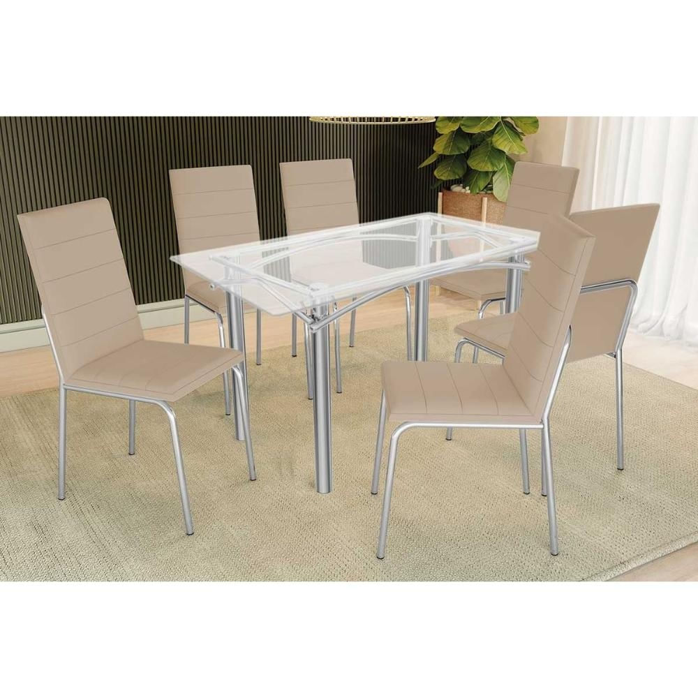 Mesa Cozinha Elba 150 + 6 Cad Amsterdã Cromado Kappesberg