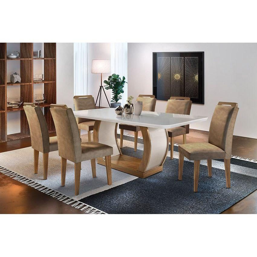 Mesa Sala Jade 180 + 6 Cad Athenas Capuccino Rufato