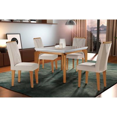 Mesa Cozinha Londrina + 4 Cad Amsterdã Imbu/Creme Rufato