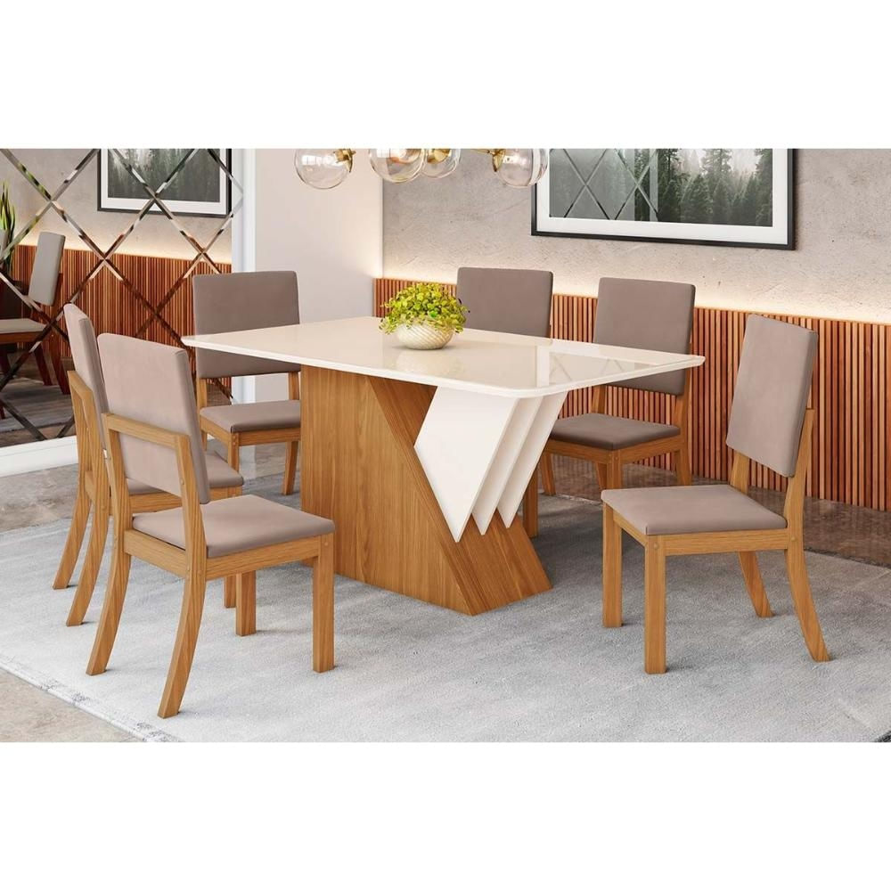 Mesa Cozinha Épic 160 + 6 Cad Milla Nature/Amêndoa Henn