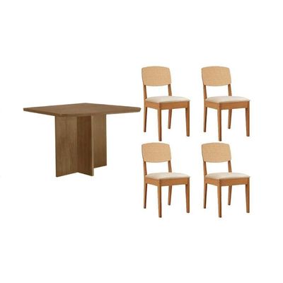 Mesa Cozinha Berlim 90 + 4 Cad Havana Naturale/Creme Rufato