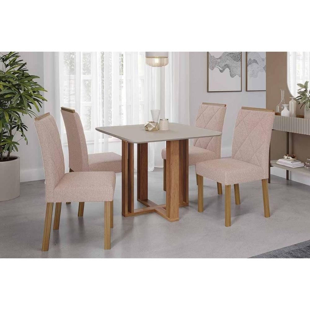 Mesa Sala Flora 95 + 4 Cad Fernanda Cinamomo/Bege Cimol