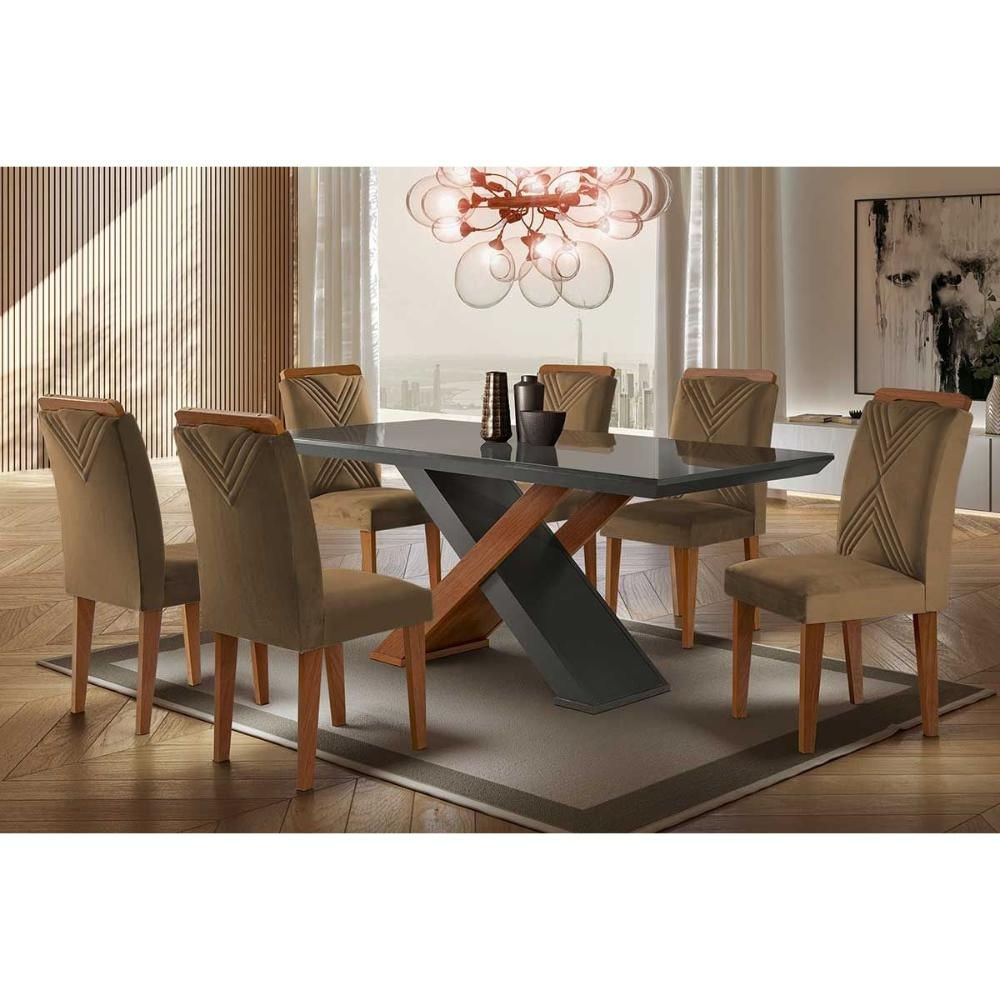 Mesa Cozinha Imperatriz + 6 Cad Amsterdã Capuccin Rufato
