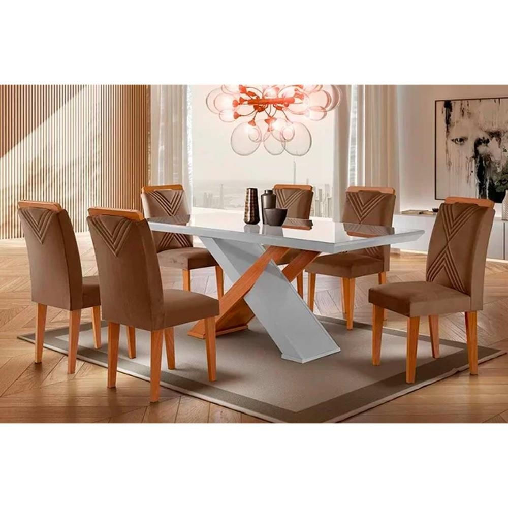Mesa Cozinha Imperatriz + 6 Cad Amsterdã Capuccin Rufato