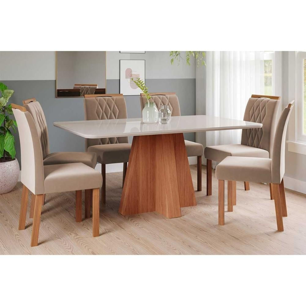 Mesa Sala Maitê 160 + 6 Cad Juliana Cinamomo/Bege Cimol