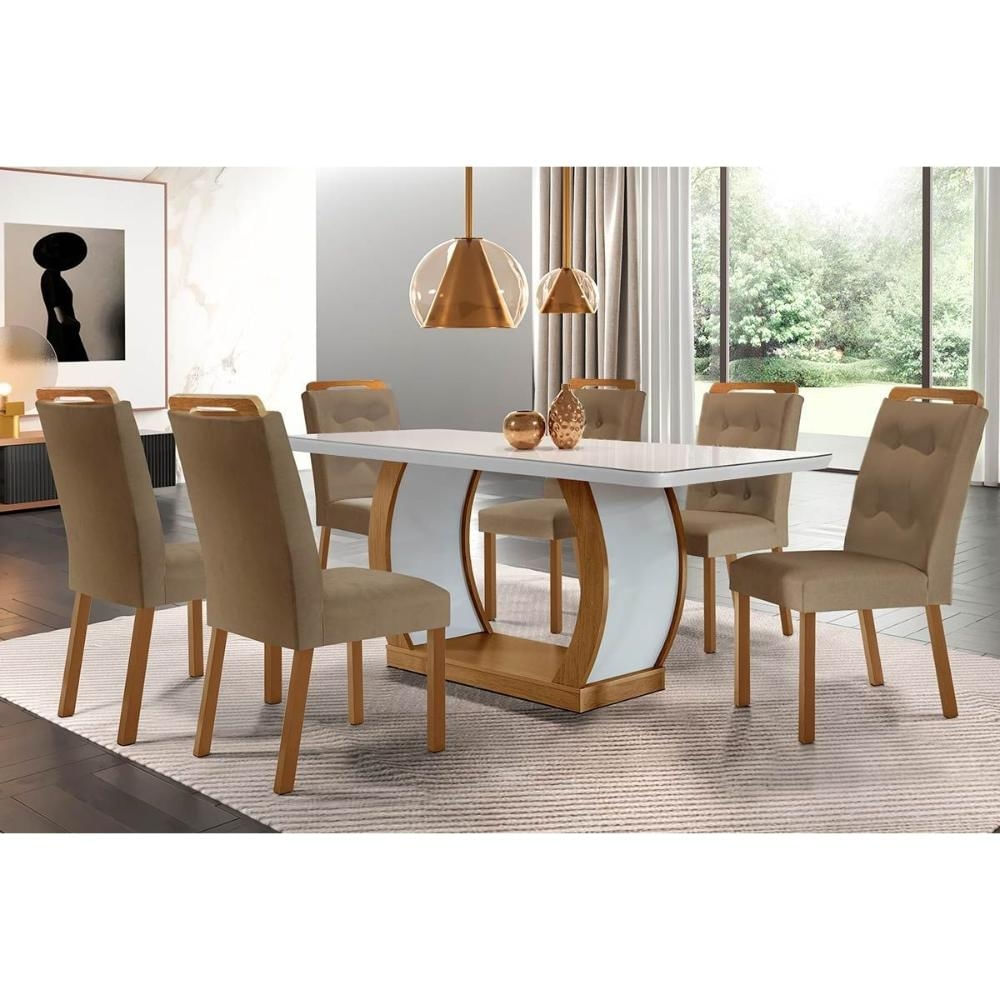 Mesa Cozinha Jade 180 + 6 Cad Imperatriz Capuccino Rufato