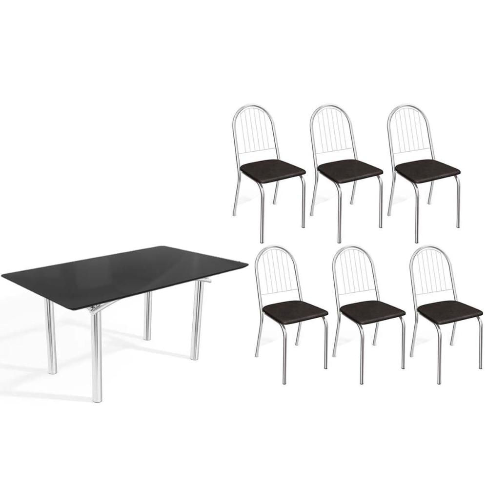 Mesa Sala Elba 160 + 6 Cad Noruega Cromado Kappesberg