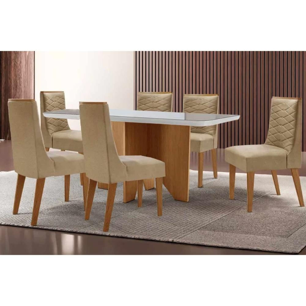 Mesa Sala Nevada 180 + 6 Cad Maldivas Natural/Bege Rufato