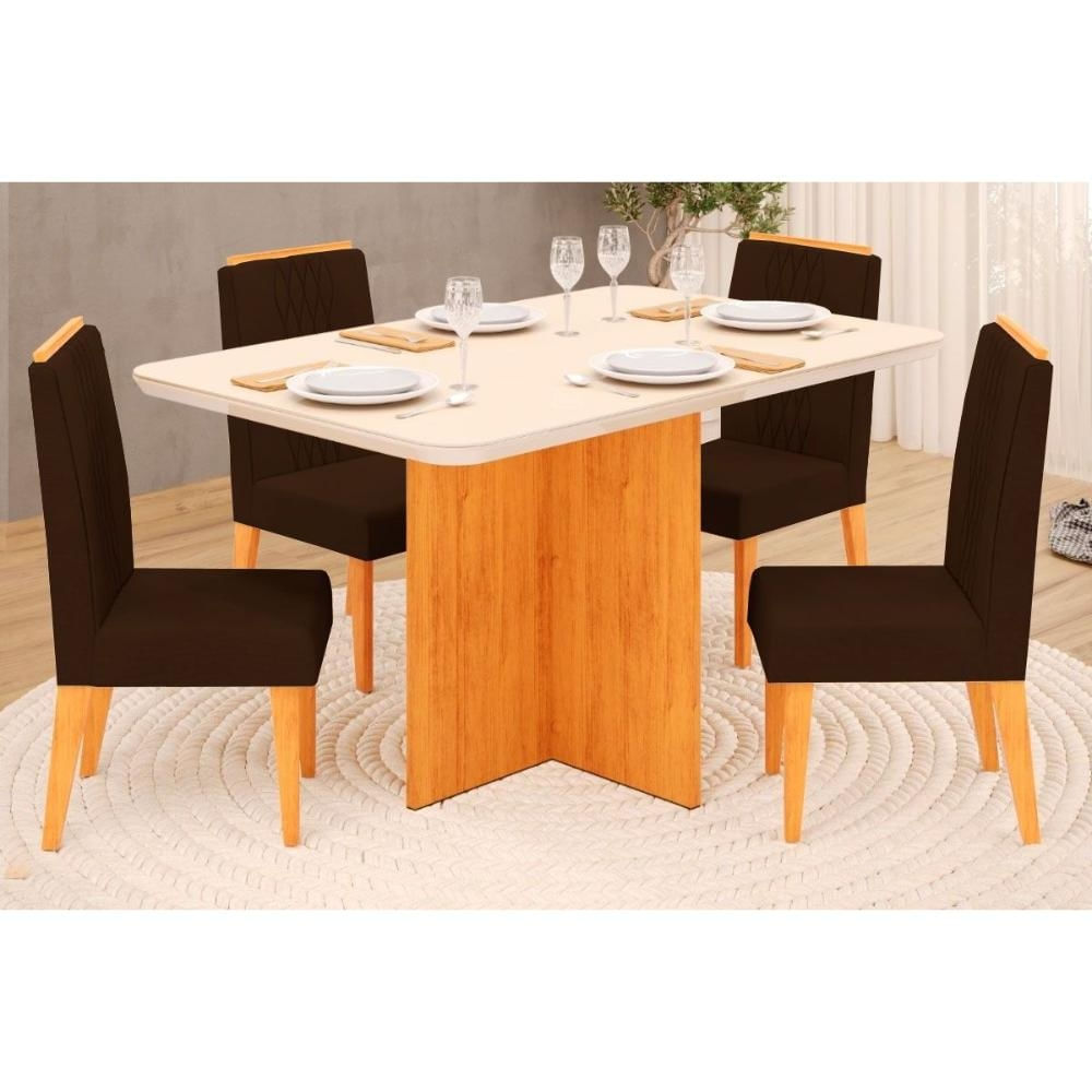 Mesa Cozinha Hera 120 + 4 Cad Lia Cedro DJ Móveis