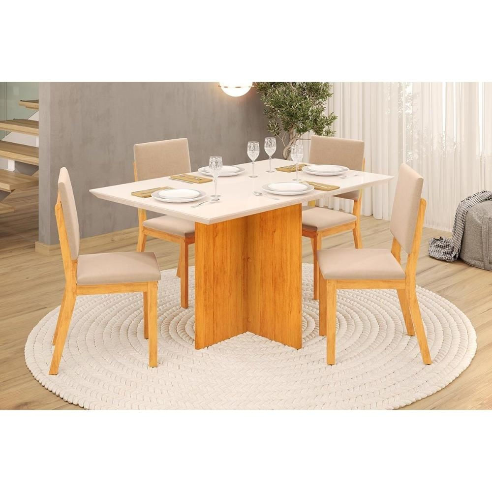 Mesa Cozinha Hera 120 + 4 Cad Talia Cedro DJ Móveis
