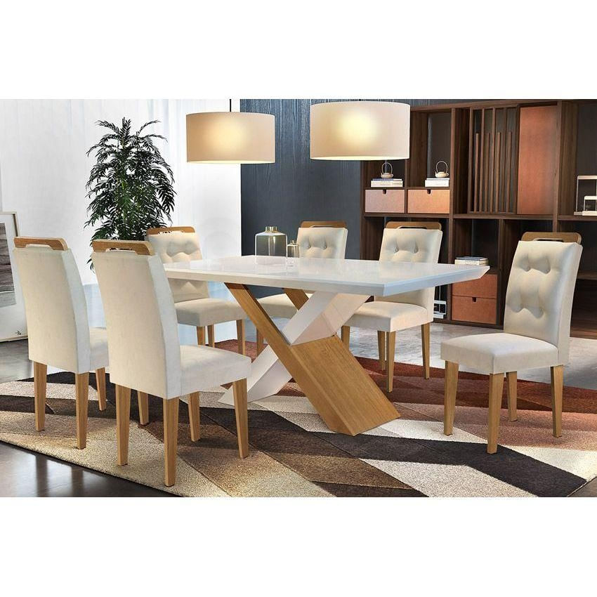 Mesa Sala Imperatriz 180 + 6 Cadeiras Capuccino Rufato