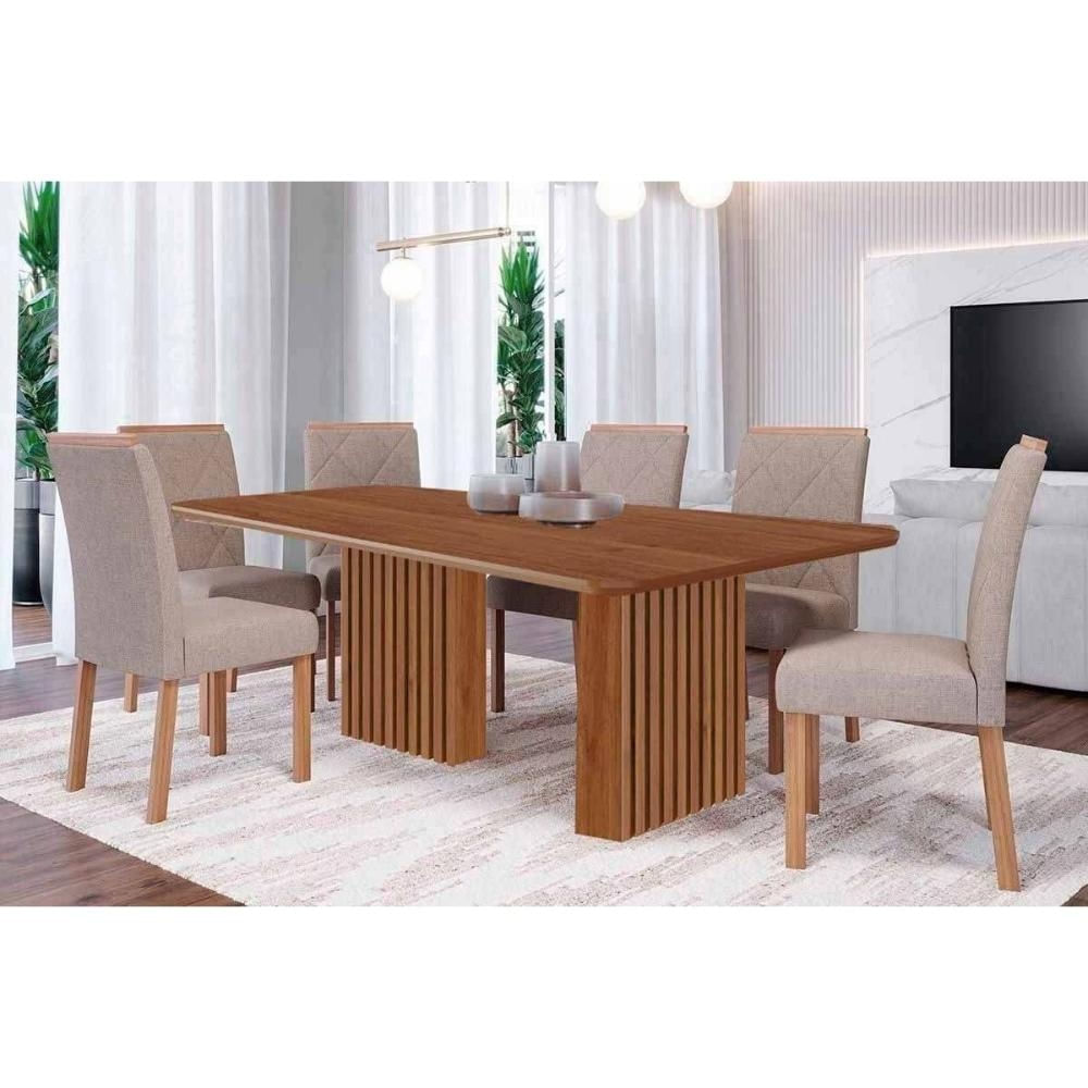 Mesa Cozinha Ester 180 + 6 Cad Fernanda Cinamomo/Bege Cimol