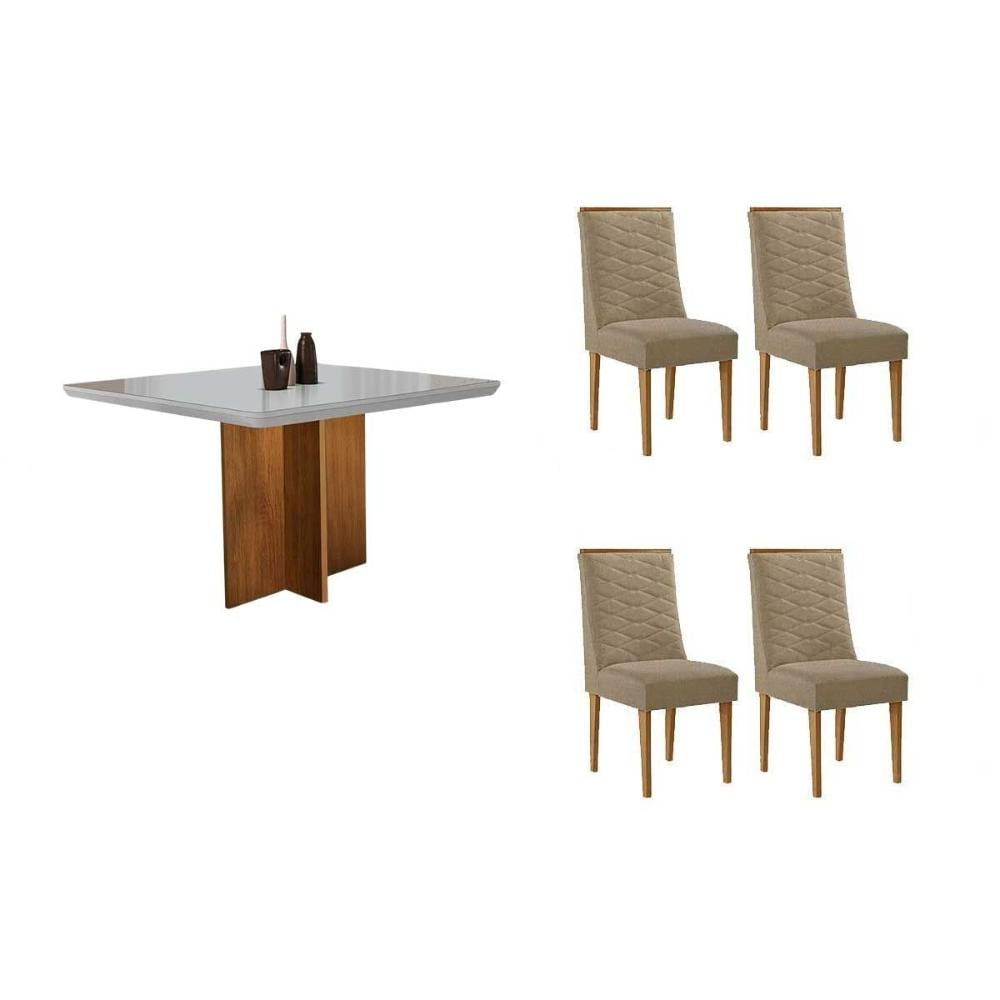 Sala Jantar Mesa Berlim + 4 Cad Maldivas Natural/Bege Rufato