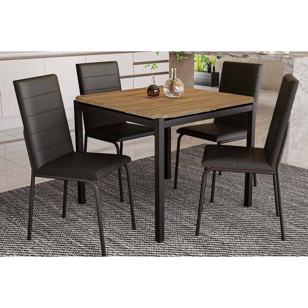 Mesa Sala Reno 90 + 4 Cad Amsterdã Preto Kappesberg