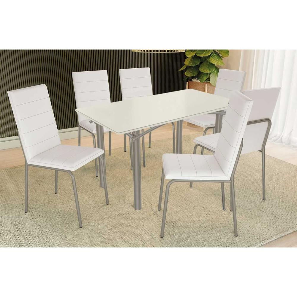 Mesa Sala Elba 160 + 6 Cad Amsterdã Niquel/Bco Kappesberg
