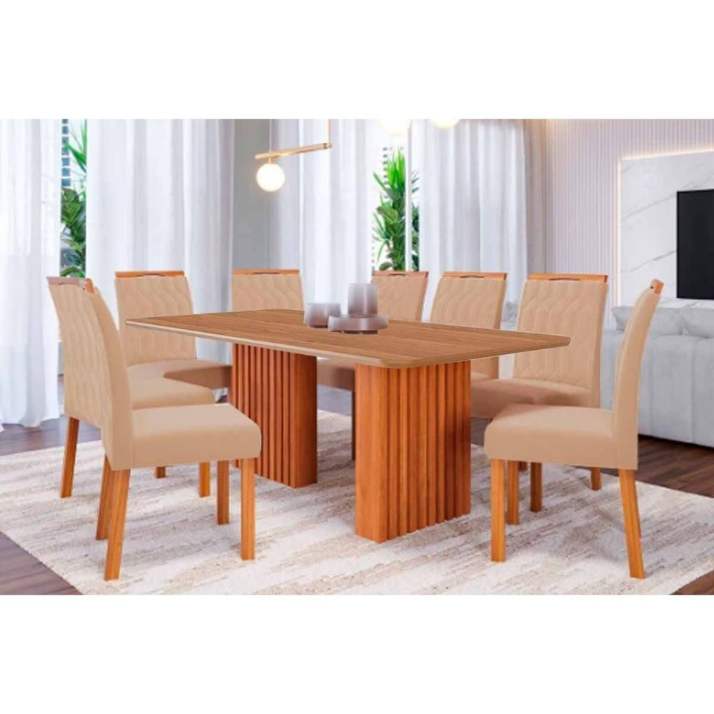 Mesa Sala Ester 210 + 8 Cad Paola Cinamomo/Bege Cimol