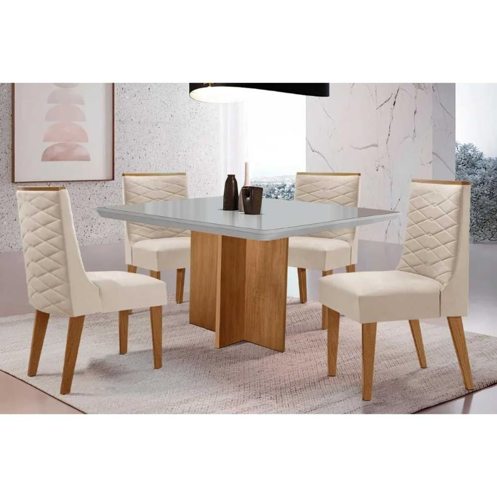 Sala Jantar Mesa Berlim + 4 Cad Dafne Naturale/Creme Rufato