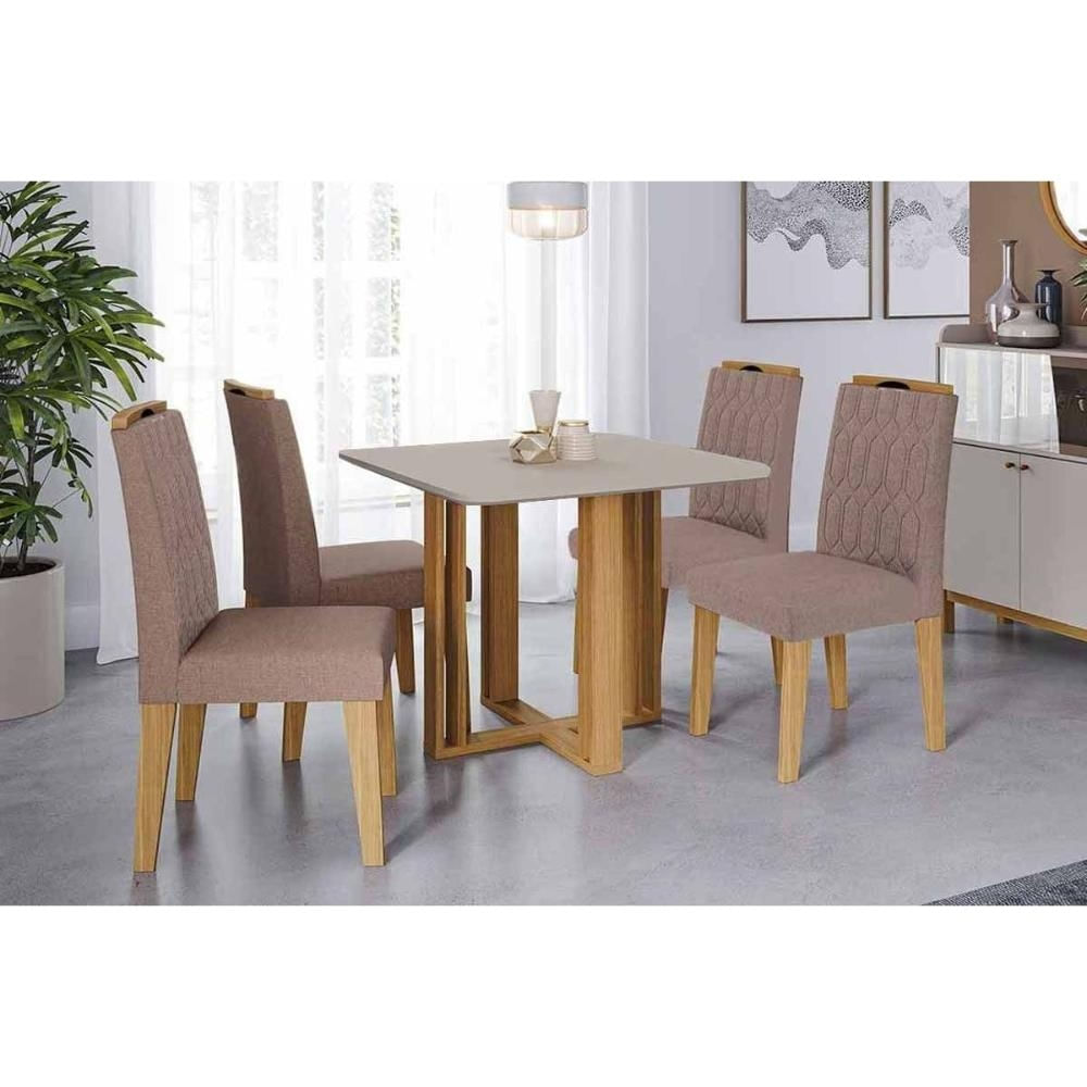 Mesa Cozinha Flora 95 + 4 Cad Paola Cinamomo/Bege Cimol