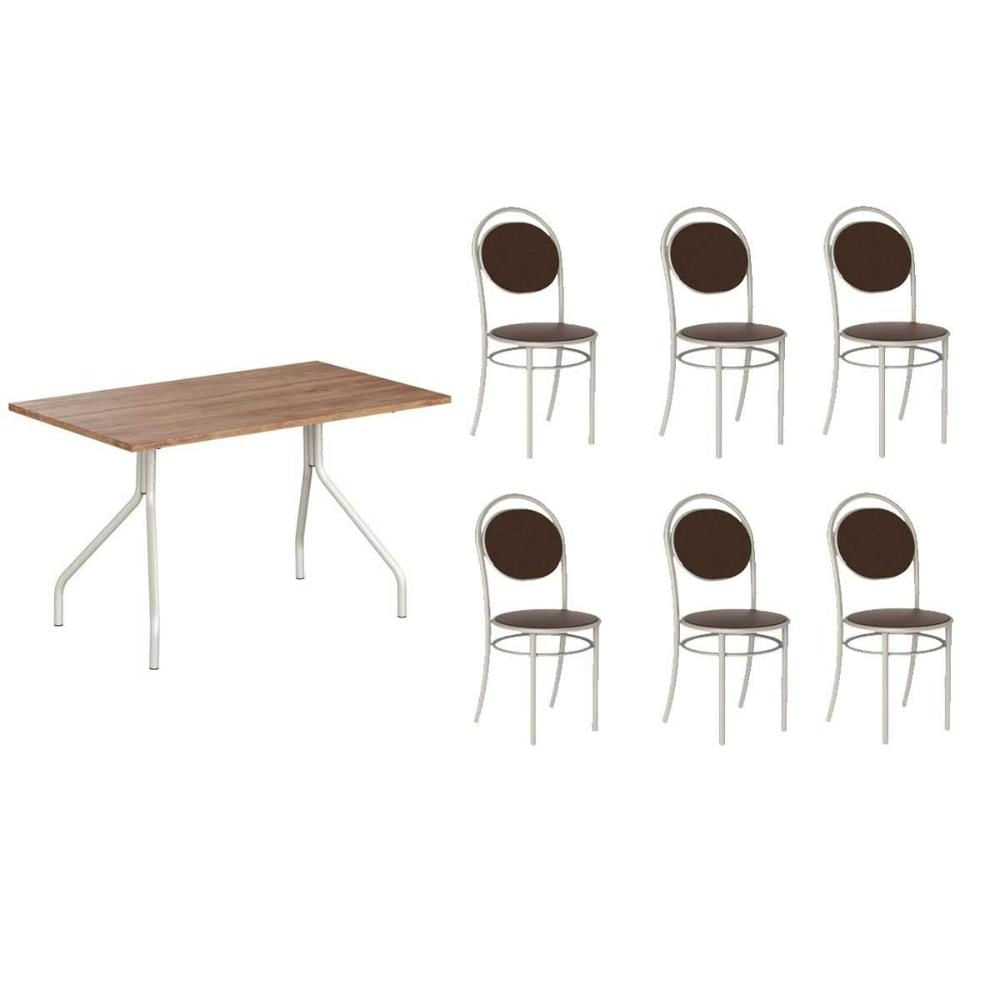 Mesa Cozinha 1556 + 6 Cad 190 Prata/Cacau Carraro