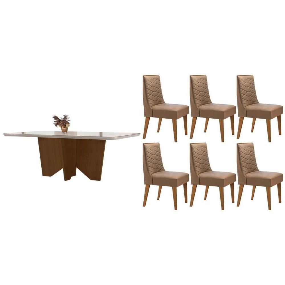 Mesa Cozinha Nevada 180 + 6 Cad Dafne Natural/Capucci Rufato