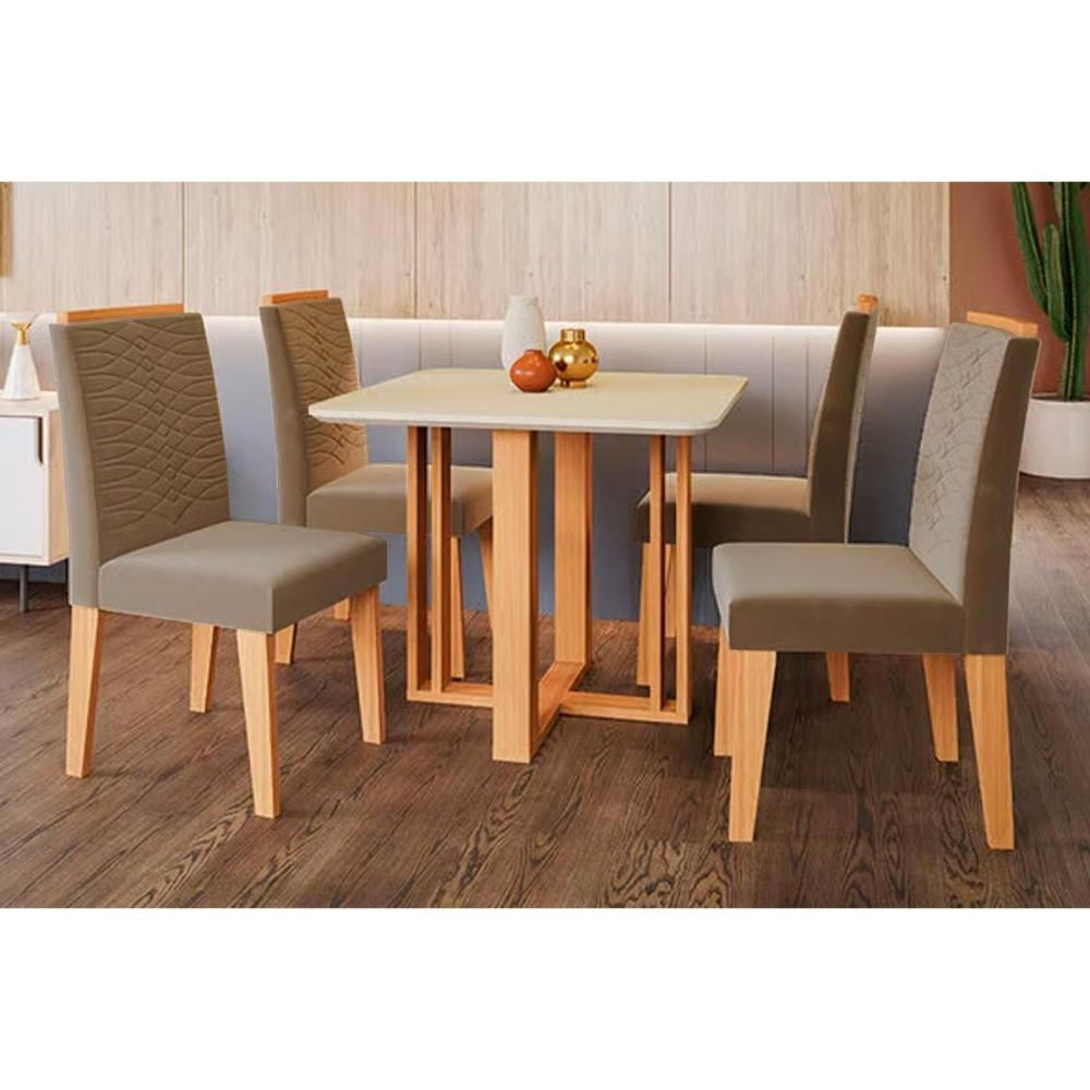 Mesa Sala Flora 95 + 4 Cad Clarice Nature/Choco Cimol