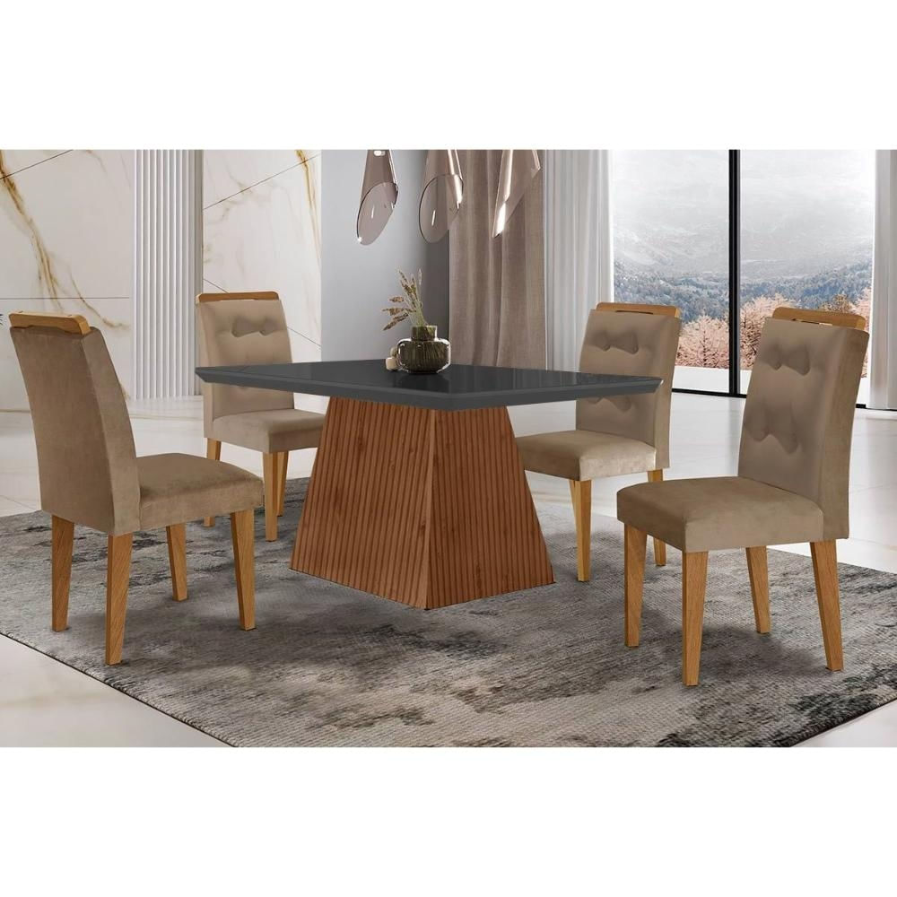 Mesa Sala Luna 120 + 4 Cad Imperatriz Capuccino Rufato