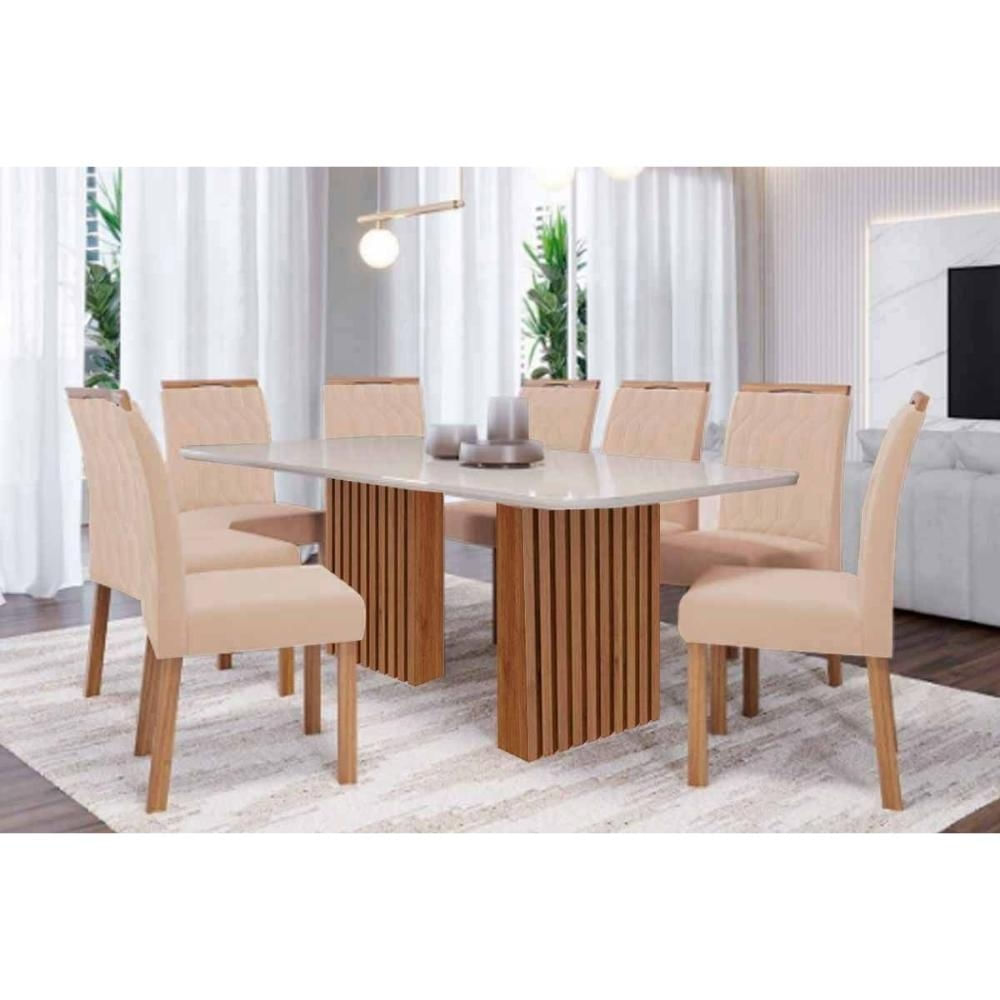 Mesa Cozinha Ester 210 + 8 Cad Paola Cinamomo/Bege Cimol
