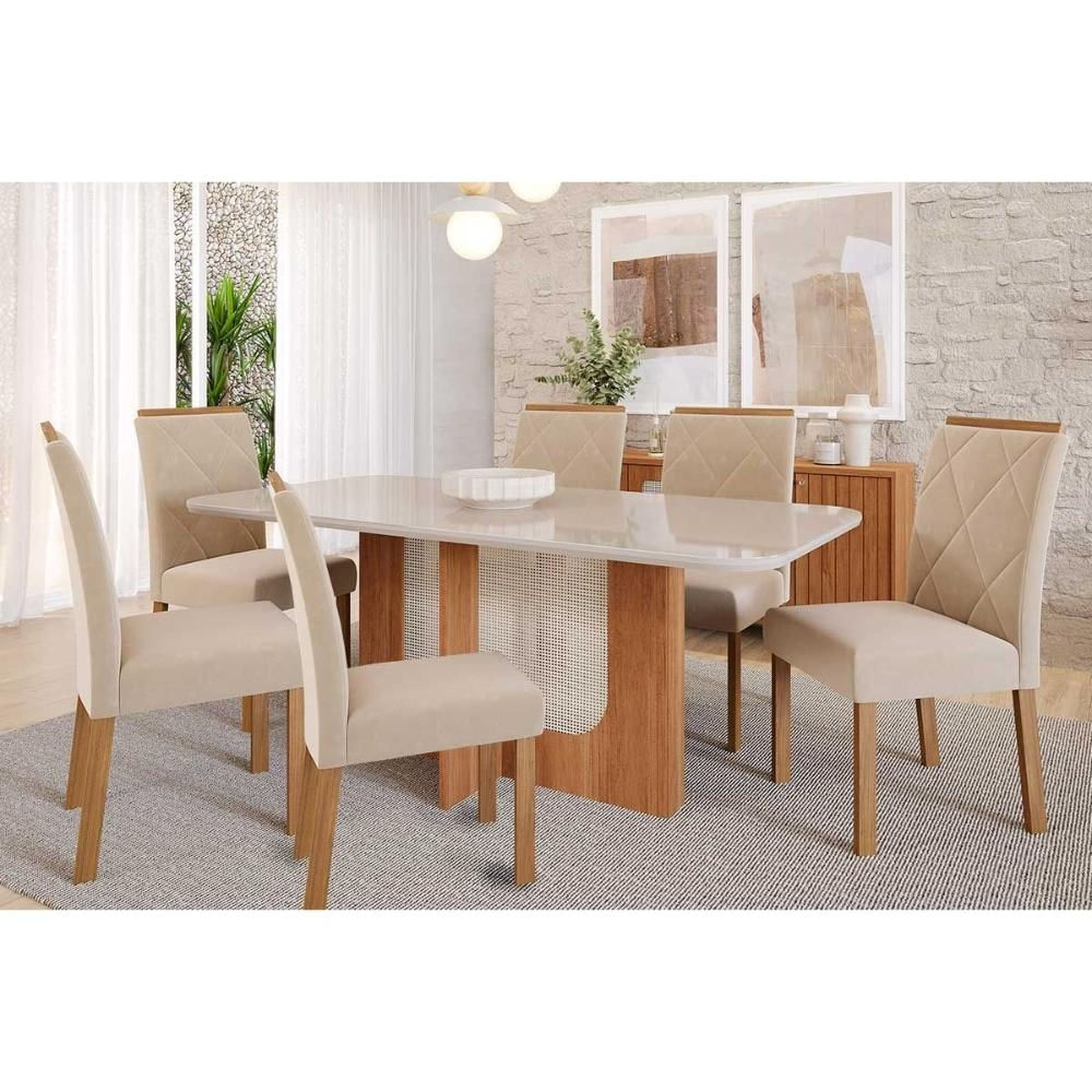 Mesa Sala Louise 160 + 6 Cad Fernanda Cinamomo/Bege Cimol