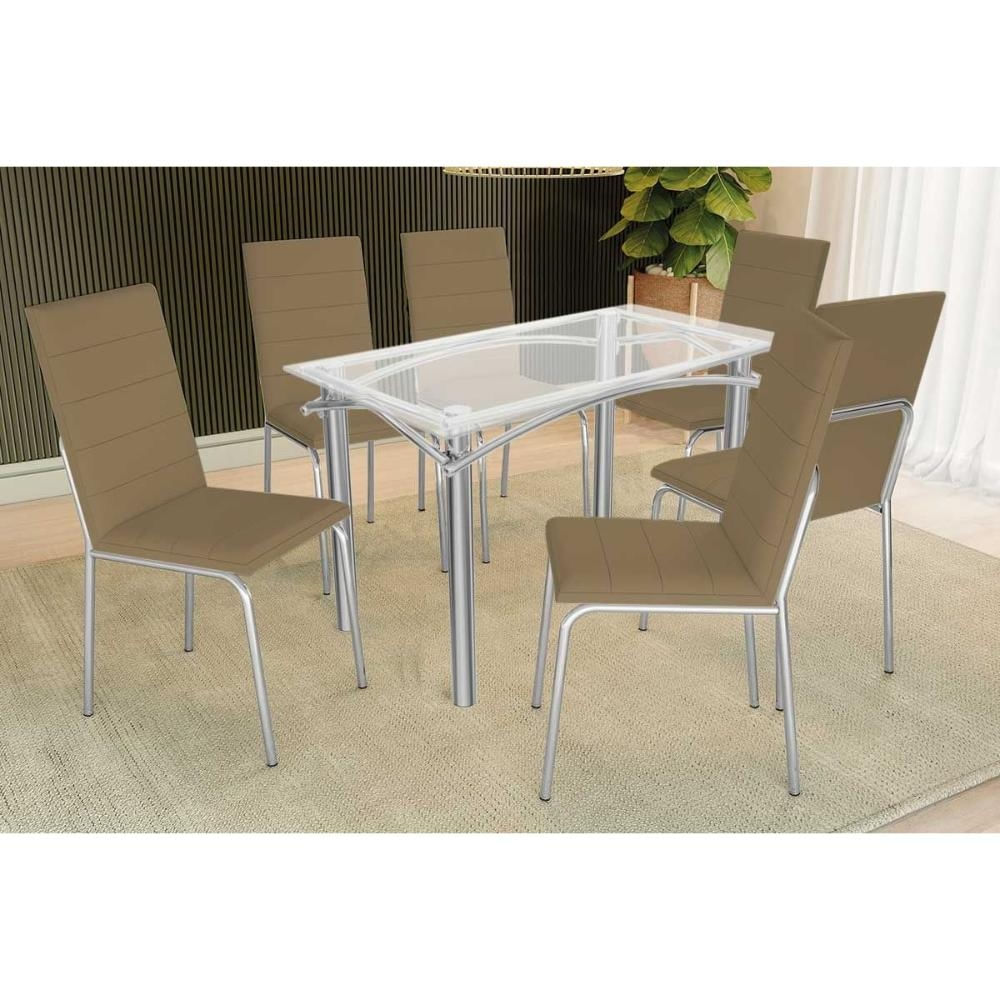 Mesa Sala Elba 120 + 6 Cad Amsterdã Cromado Kappesberg