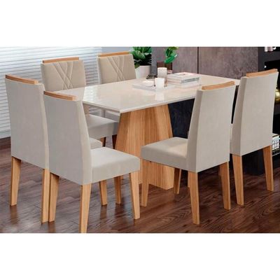 Mesa Cozinha Patricia 160 + 6 Cad Nicole Nature/Bege Cimol