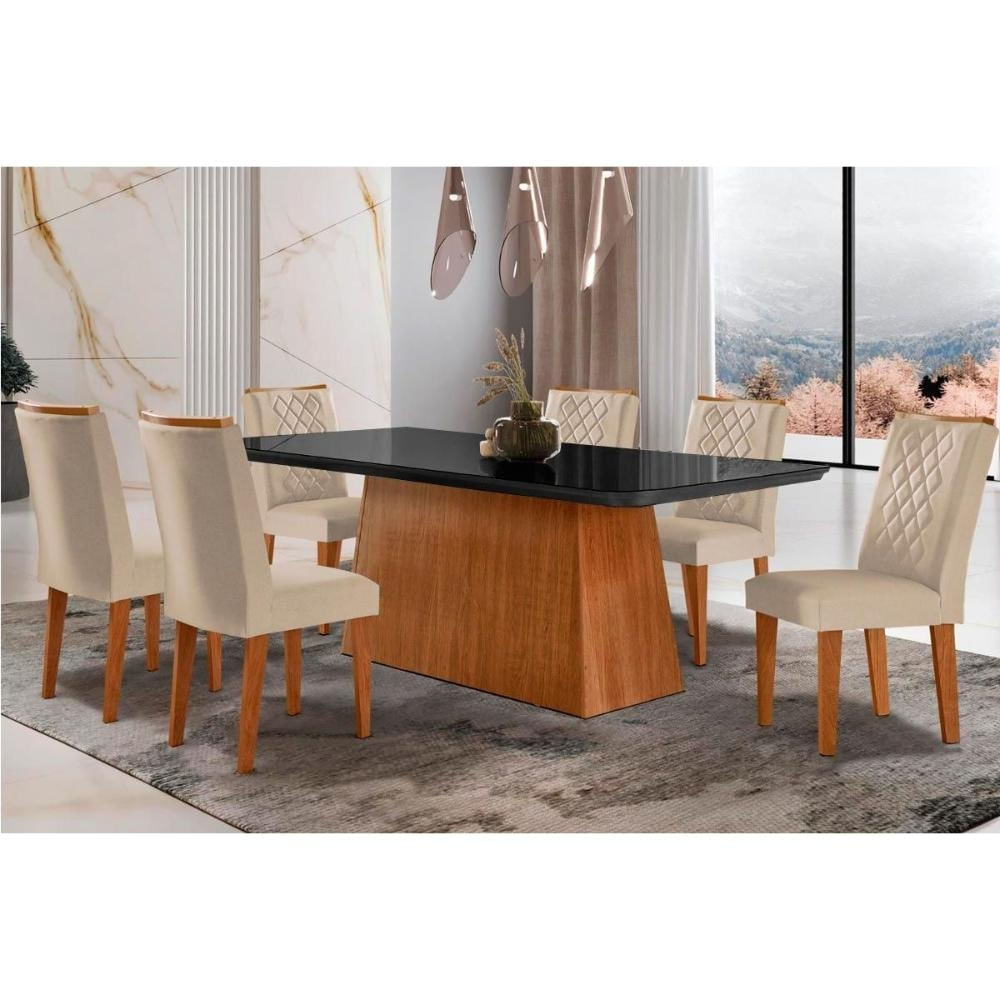 Mesa Cozinha Luna 180 + 6 Cad Jade Capuccino Rufato