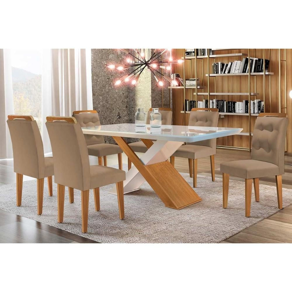 Mesa Sala Imperatriz 180 + 6 Cadeiras Capuccino Rufato