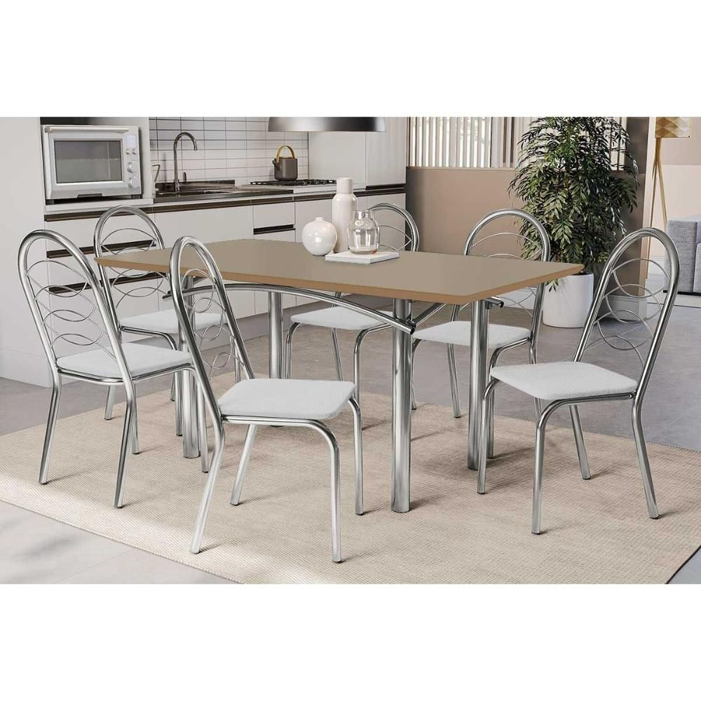 Mesa Sala Elba 160 + 6 Cad Holanda Cromado Kappesberg