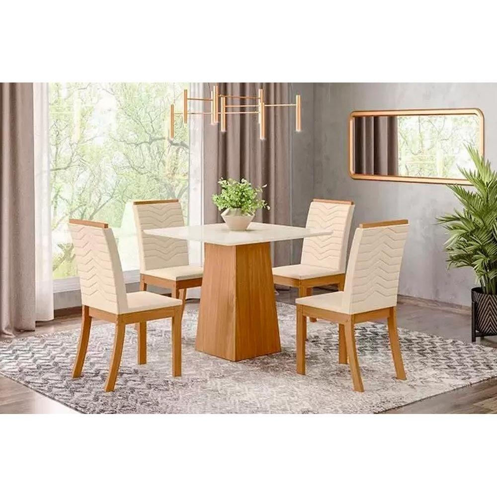 Mesa Sala Dora 90 + 4 Cad Isa Nature/Linho Henn