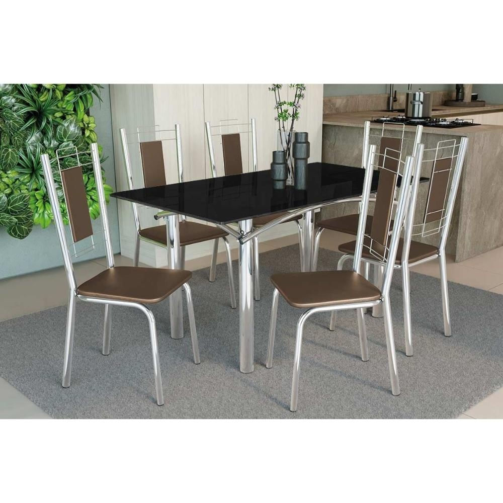 Mesa Sala Elba 160 + 6 Cad Florença Cromado Kappesberg