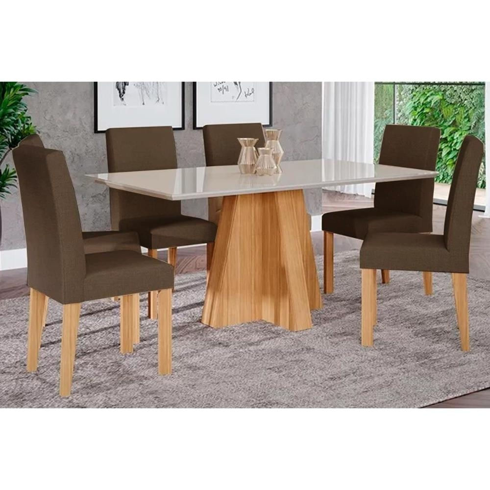 Mesa Sala Patricia 160 + 6 Cad Maia Nature/Choco Cimol