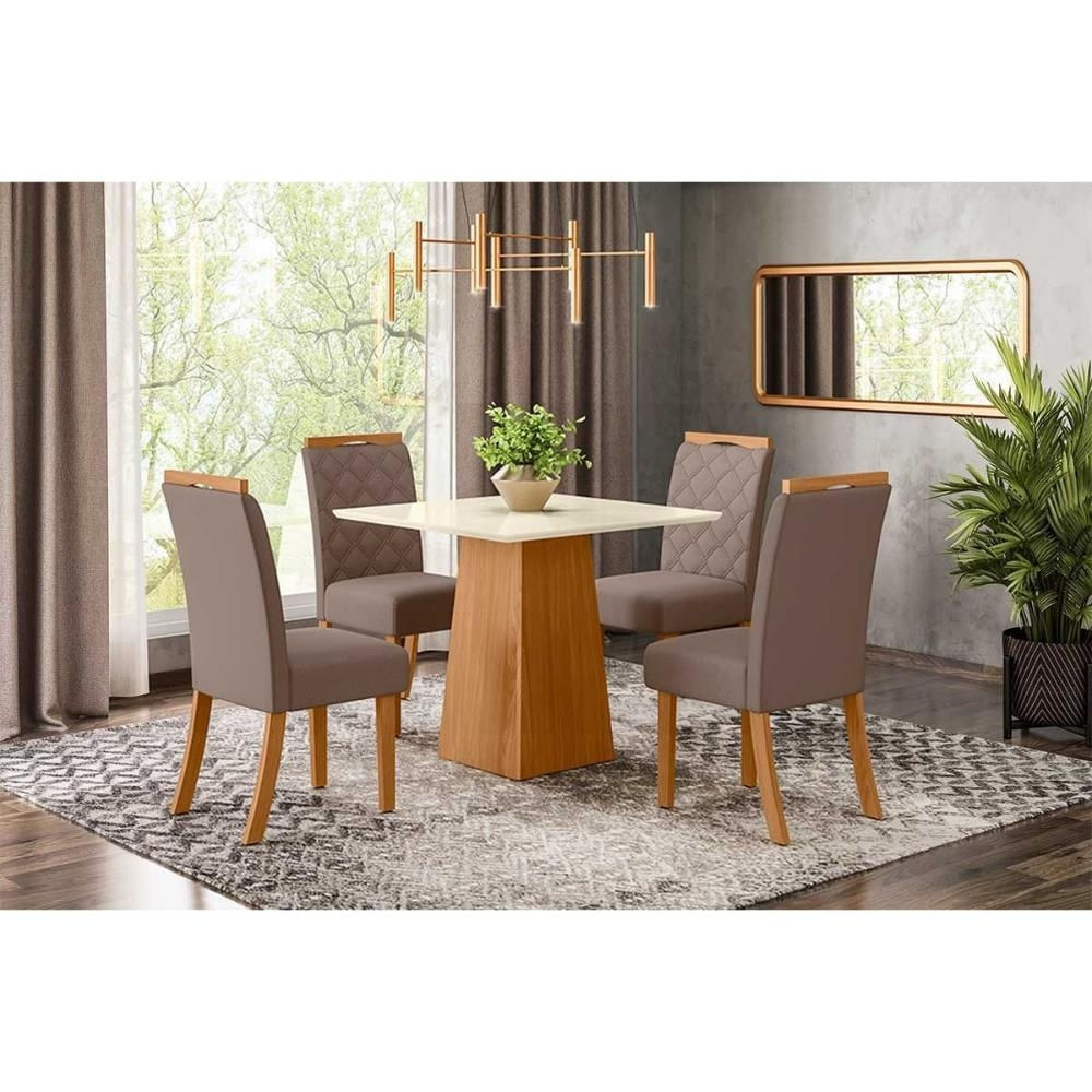 Mesa Cozinha Dora 90 + 4 Cad Bella Nature/Amêndoa Henn