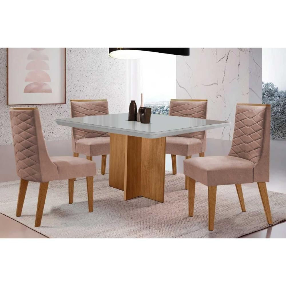 Mesa Cozinha Berlim + 4 Cad Dafne Natural/Capucci Rufato