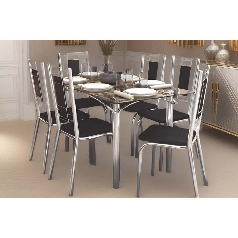 Mesa Sala Elba 150 + 6 Cad Florença Cromado Kappesberg