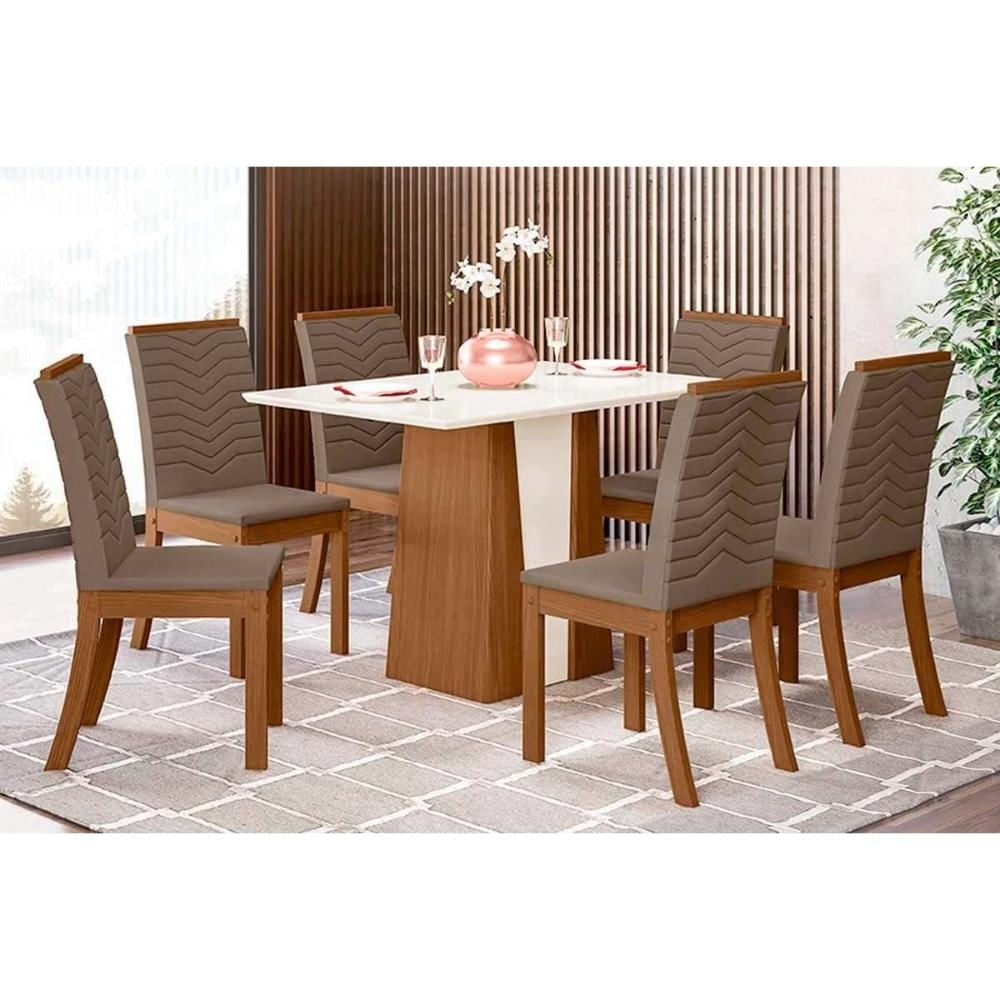 Mesa Cozinha Orus 120 + 6 Cad Isa Nature/Marrom Henn