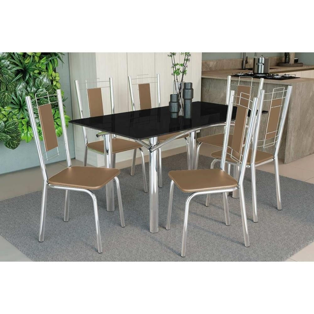 Mesa Sala Elba 160 + 6 Cad Florença Cromado Kappesberg