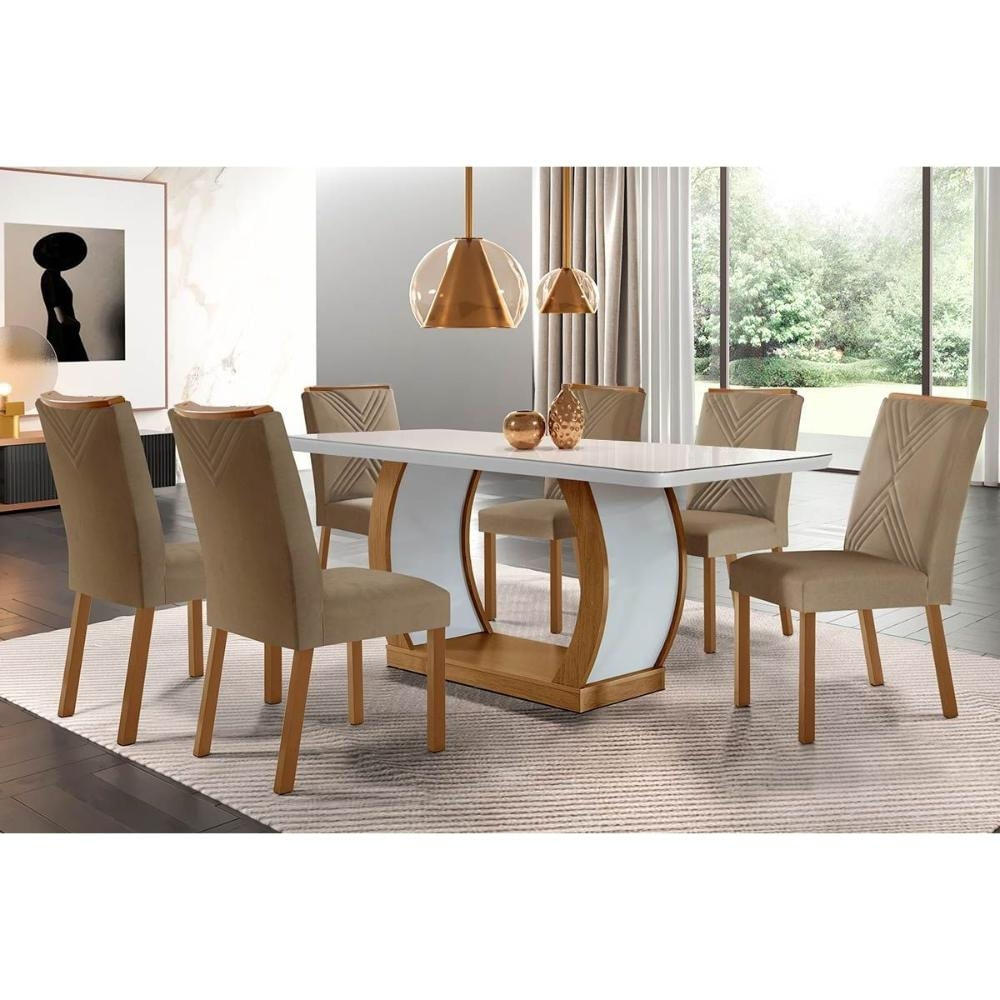 Mesa Cozinha Jade + 6 Cad Amsterdã Capuccino Rufato