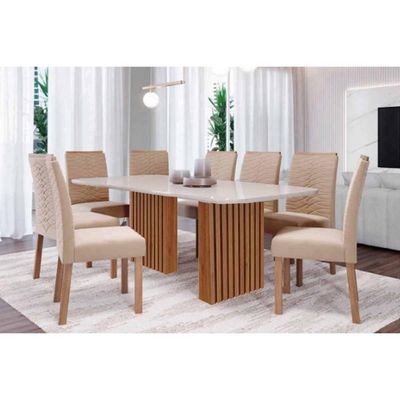 Mesa Cozinha Ester 210 + 8 Cad Clarice Cinamomo/Bege Cimol